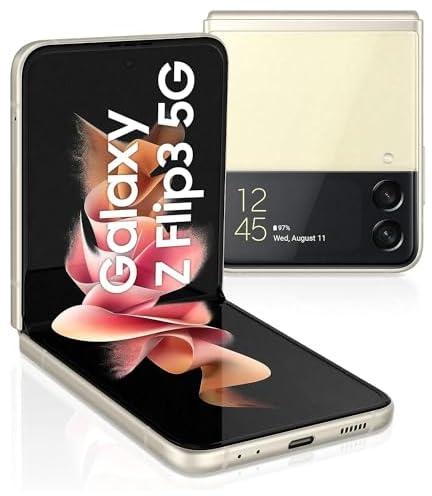 هاتف سامسونج جالاكسي Z Flip3 5G الذكي ذاكرة تخزين 256 جيجا بايت وذاكرة رام 8 جيجا بايت (نسخة يو ايه اي)، كريمي