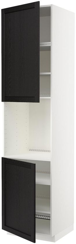 METOD خزانة عالية لفرن مع بابين/أرفف - أبيض/Lerhyttan صباغ أسود ‎60x60x240 سم‏