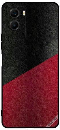Protective Case Cover For Vivo Y55s 5G Black and Red Leather Pattern