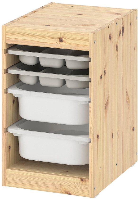 TROFAST Storage combination w boxes/trays - light white stained pine grey/white 32x44x52 cm