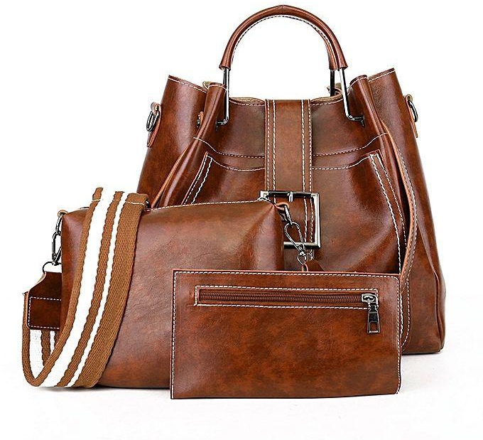 Generic Ladies 3 in 1 Handbag fashionable full Set - Brown