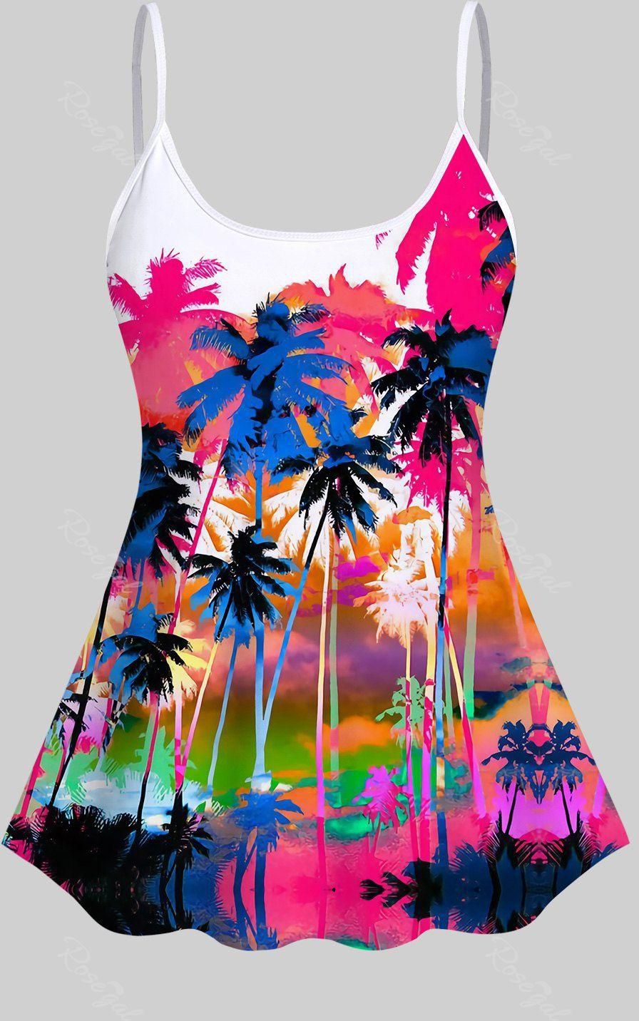 3D Colorful Coconut Tree Printed Spaghetti Strap Backless Tankini Top（Adjustable Shoulder Strap） - 5x