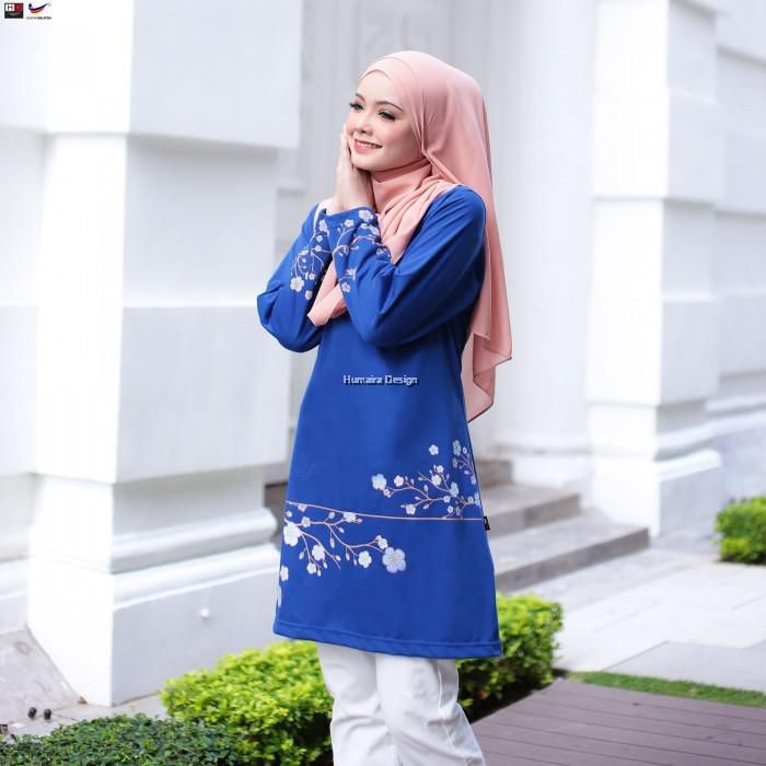 Tshirt Muslimah Humaira Design Sakura Blossom - Size: 2XL (Royal Blue)