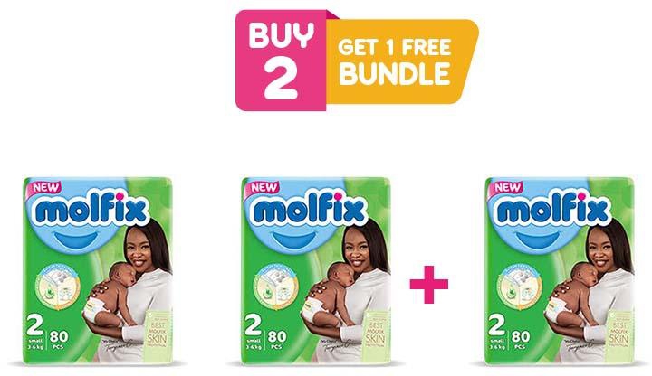 2+1 Molfix Diapers Jumbo Size 2 Small(3-6kg)80's