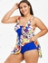 Plus Size Floral Pattern Bowknot Tankini Swimsuit - L