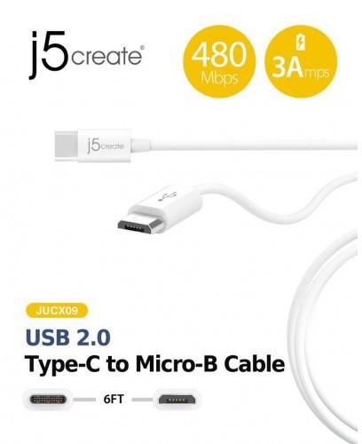 J5 Create Usb 2.0 Type-C To Micro-B Cable (White)