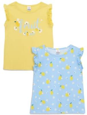 LC Waikiki Baby-Girls S2HJ51Z1 Crew Neck Printed Baby Girl Singlet 2-Pack - Size 5-6 Years Yellow