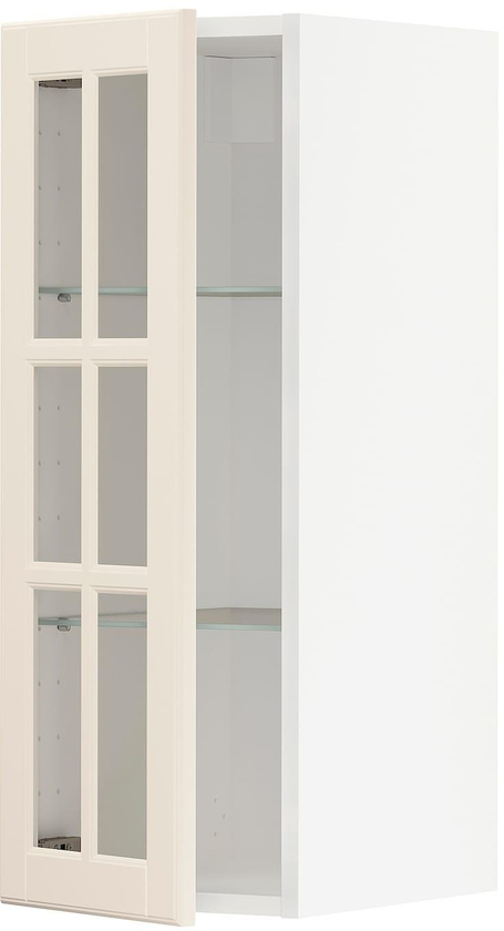 METOD Wall cabinet w shelves/glass door - white/Bodbyn off-white 30x80 cm