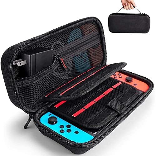 Switch Carrying Case Compatible with Nintendo Switch/Switch OLED - Fit AC Charger Adapter - with 20 Game Cartridges Hard Shell Travel Switch Pouch for Console & Accessories