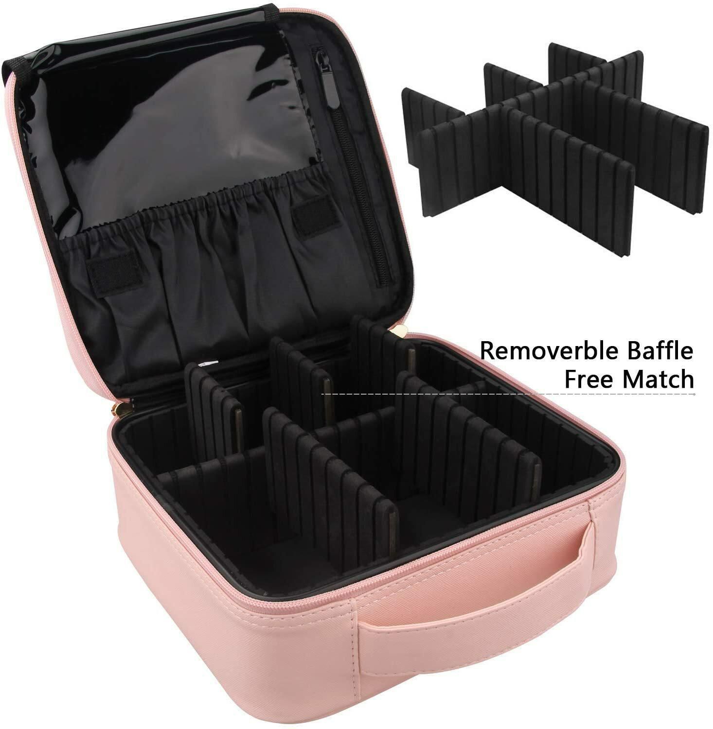 Generic Travel Makeup Train Case Cosmetic Organizer With Adjustable Dividers (Pink)