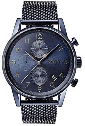 ساعة هوجو بوس للرجال بمينا سوداء اللون وسوار من الستانلس ستيل - 1513538