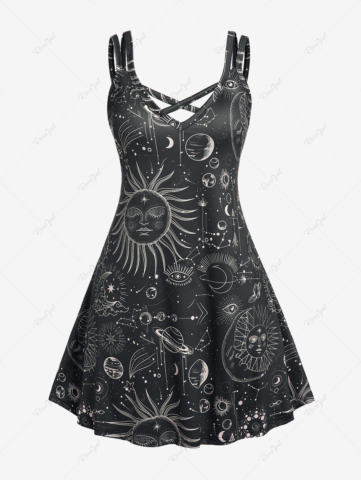 Plus Size Crisscross Sun Moon Print Dress - M | Us 10