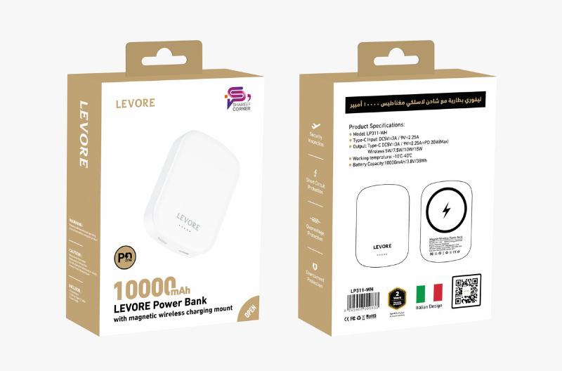 Levore Wireless Magnetic Powerbank 10000Mah Fast Charging USB-C PD20W 15W - White