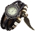 Cow Leather bead antique watch with pendant wing for Women - Brown
