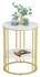 Woodx Round White Side Table: 2 Tier Small Coffee Table Marble Bedside Table with Gold Metal Frame Modern End Table for Home Corner Living Room Bedroom