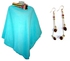 Fashion Ladies Teal Cotton Poncho With Dangle Earrings