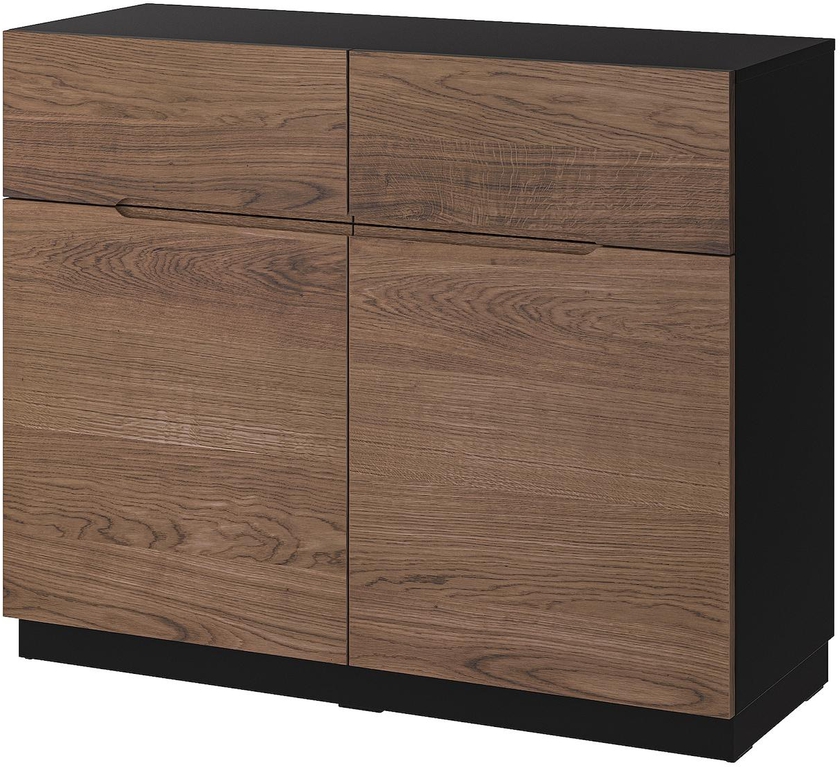 KLACKENÄS Sideboard - black/oak veneer brown stained 120x97 cm