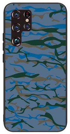 OKTEQ TPU Protection and Hybrid Rigid Clear Back Cover Case Blue Camouflage for Samsung Galaxy S22 Ultra 5G