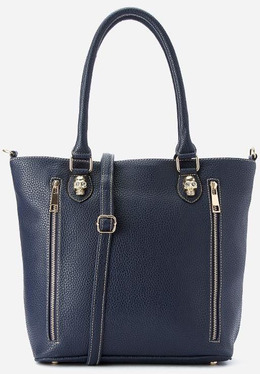 Front Zippers Hand Bag - Navy Blue