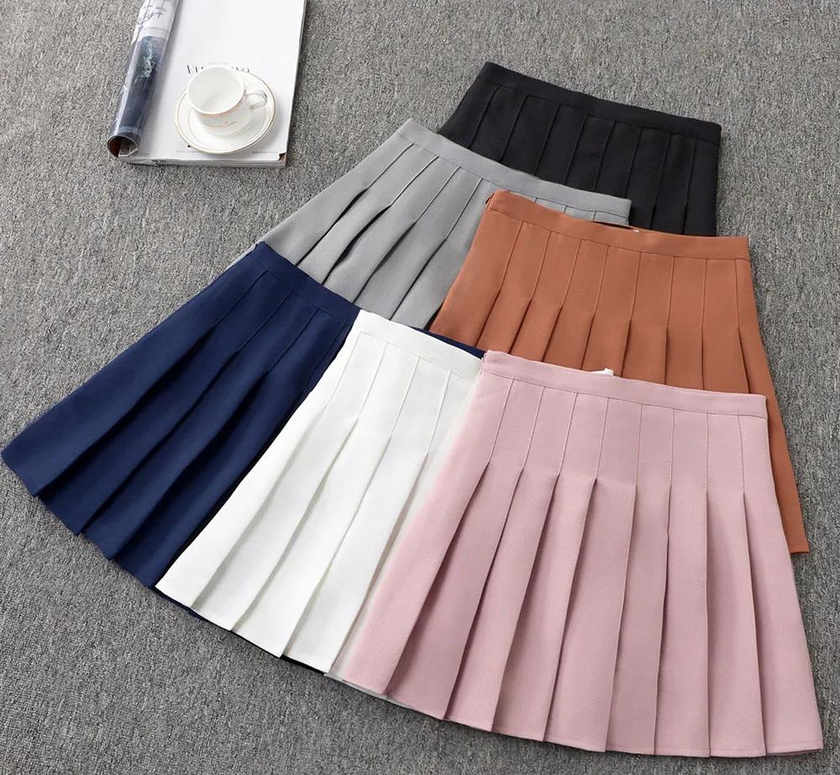Pleated Skirt Short Skirt Female All-Match Soft Girl A-Line Skirt High Waist Skirt New.