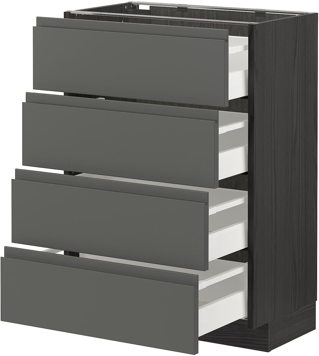 METOD / MAXIMERA Base cab 4 frnts/4 drawers - black/Voxtorp dark grey 60x37 cm