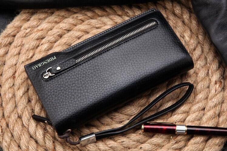 European and American Men zipper Long paragraph wallet leather hand bag clutch bag QB47C Black