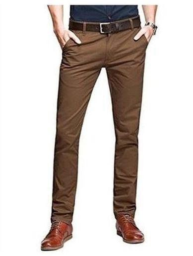 Fashion Men's Chocolate Brown Soft Khaki Trouser Stretch Slim Fit Casual