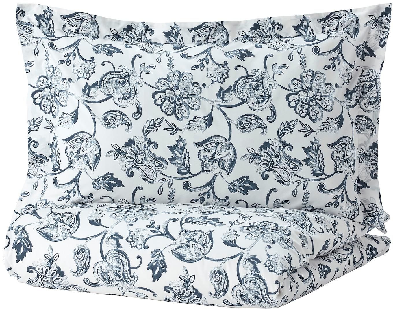 JUNIMAGNOLIA Duvet cover and 2 pillowcases - white/dark blue 240x220/50x80 cm