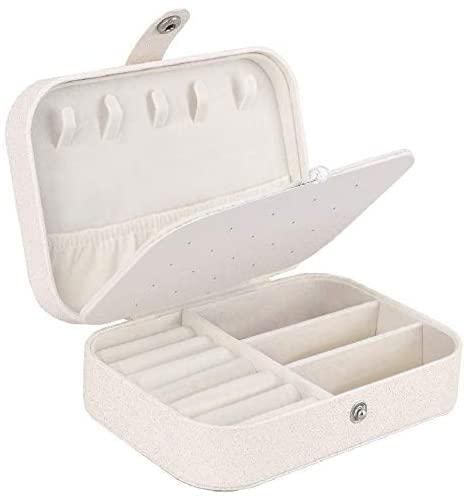 Jewellery Box, Jewellery Organiser Small Travel Storage Case for Necklace, Earrings, Rings, Bracelet and Accessories, Gift Box for Girls and Women (Golden White)