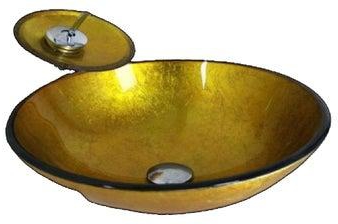 Decorative Glass Wash Basin With A Pop Up and Drain Gold