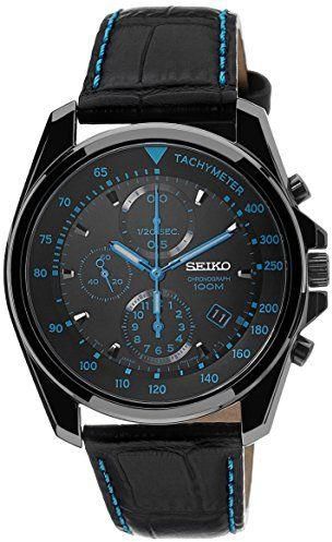 Seiko Men's Black Dial Leather Band Watch - SNDD71P1