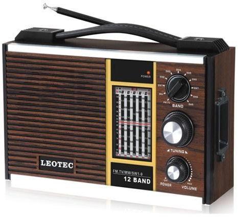 Radio Leotec Classic Wood  ,work without electricity 12 bands