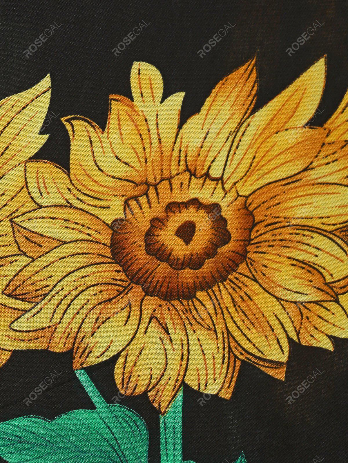 Sunflower Print Half Button Sleeveless Dress Xxxl price