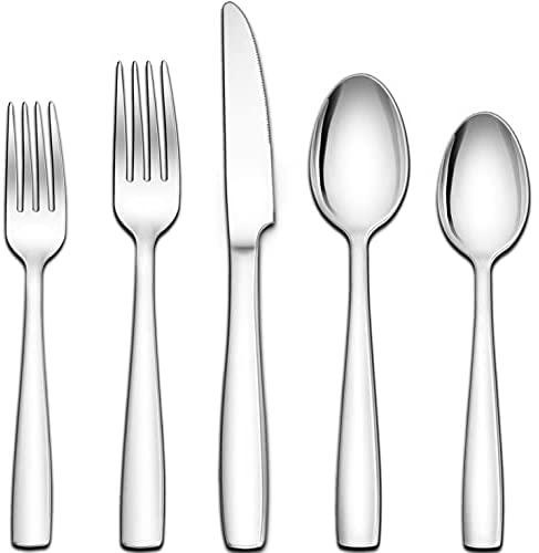 Herogo 18/10 Stainless Steel Silverware Set, 20-Piece Fancy Flatware Cutlery Set for 4, Modern Eating Utensils Tableware Set for Home Restaurant Wedding, Mirror Polished, Dishwasher Safe