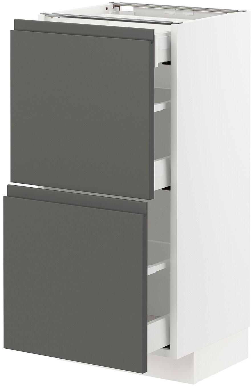 METOD / MAXIMERA Base cab with 2 fronts/3 drawers - white/Voxtorp dark grey 40x37 cm