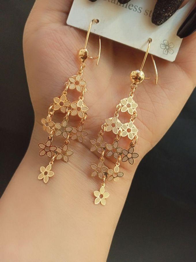 Chinese Gold Pleated Earring,Zircon Stone