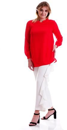 Solid Color with Ruffle Detail Straight Leg Pants - XL Size (Ecru)