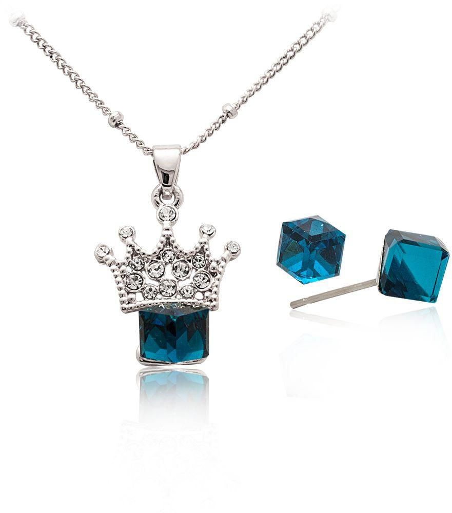 Mysmar White Gold Plated Blue Crystal Crown Jewelry Set [MM331]