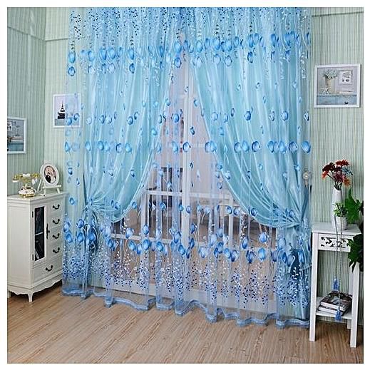 Sanwood Floral Tulle Voile Door Window Curtain Drape Panel Sheer Scarf Valances Divider (Blue)