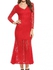 Sexy V-Neck Long Sleeve Backless Lace Hollow Out Mermaid Hem Maxi Dress With Lining-Red
