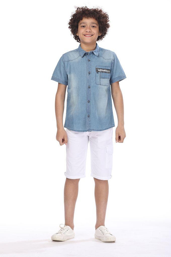 Ktk Short-sleeved blue jeans shirt for boys