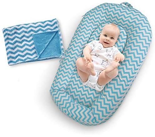 Moro Baby Lounger W/Free Bonus Blankie – Extra Soft Portable Bassinet Pillow Nest For Infant W/Washable, Breathable Cotton Cover & Travel Bag – Great Newborn Gift Idea For Sleeping (Light Blue)