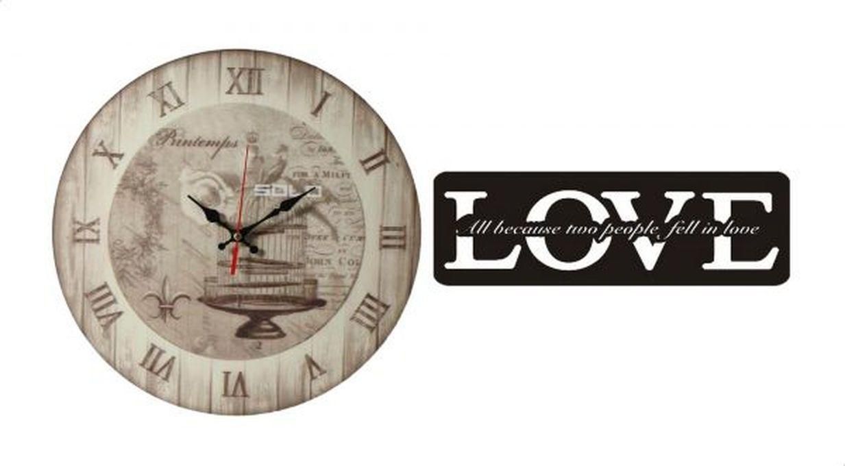 Solo B295-4 Wooden Round Analog Wall Clock - 40 Cm With Love Wooden Tableau