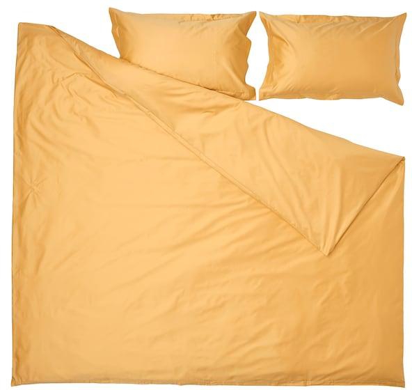 LUKTJASMIN Duvet cover and 2 pillowcases, yellow, 240x220/50x80 cm - IKEA