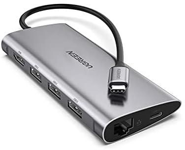 موزع شحن USB نوع سي 8 في 1 متعددة المنافذ من يوجرين الى HDMI 4K وجيجابت ايثرنت وقارئ بطاقات اس دي تي اف و3 منافذ USB 3.0 ومنفذ شحن سريع لجهاز ماك بوك برو (50538)، رمادي
