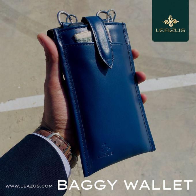 Natural Leather Leazus Baggy Wallet - Blue