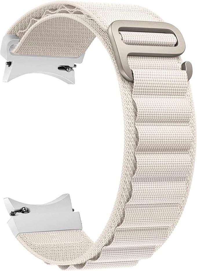 Tentech Nylon Watch Band For Samsung Galaxy Watch 6 / 5 / 4 Bands 40mm 44mm/Watch 5 Pro Band 45mm/Watch 4 / 6 Classic Bands 42mm 43mm 46mm 47mm, Alpine Loop Woven Sport Strap - White