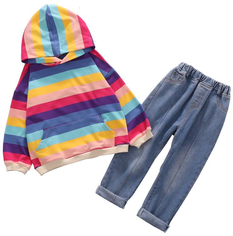 Koolkidzstore Girls Suit Rainbow Top with Denim - 1 Size (As Picture)