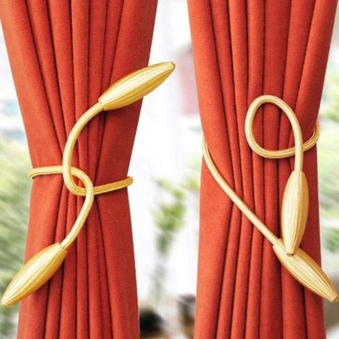 Pack Of 2 Creative Curtain Clip With Metal Rope Moldable To Get A New Style For A New Curtain .(Golden Yellow)