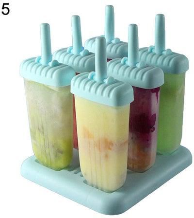 6-Cell Ice Cream Popsicle Maker Lolly Tray Multicolour 17 x 15.5 x 12cm